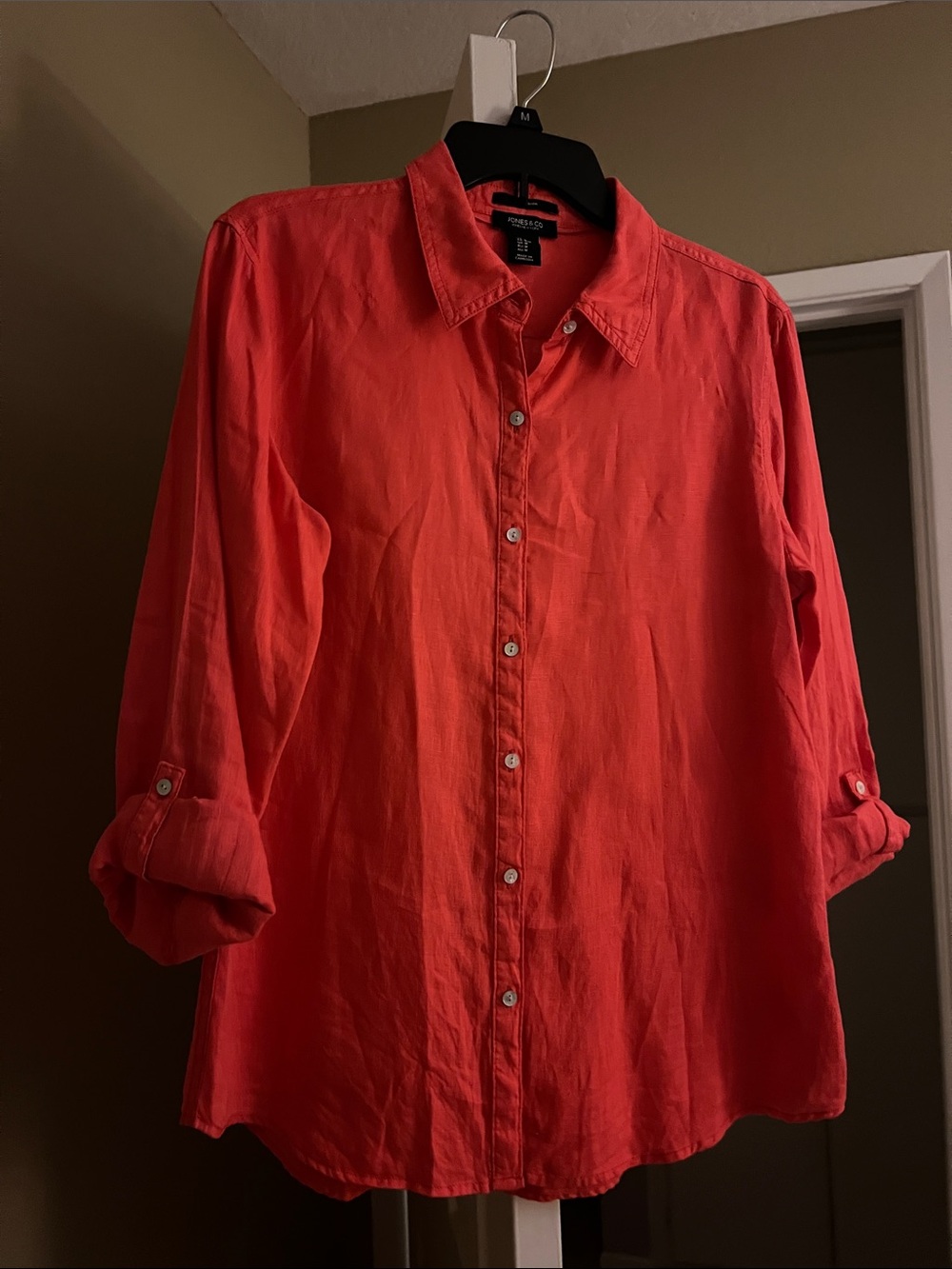 Jones & Co orange button down shirt